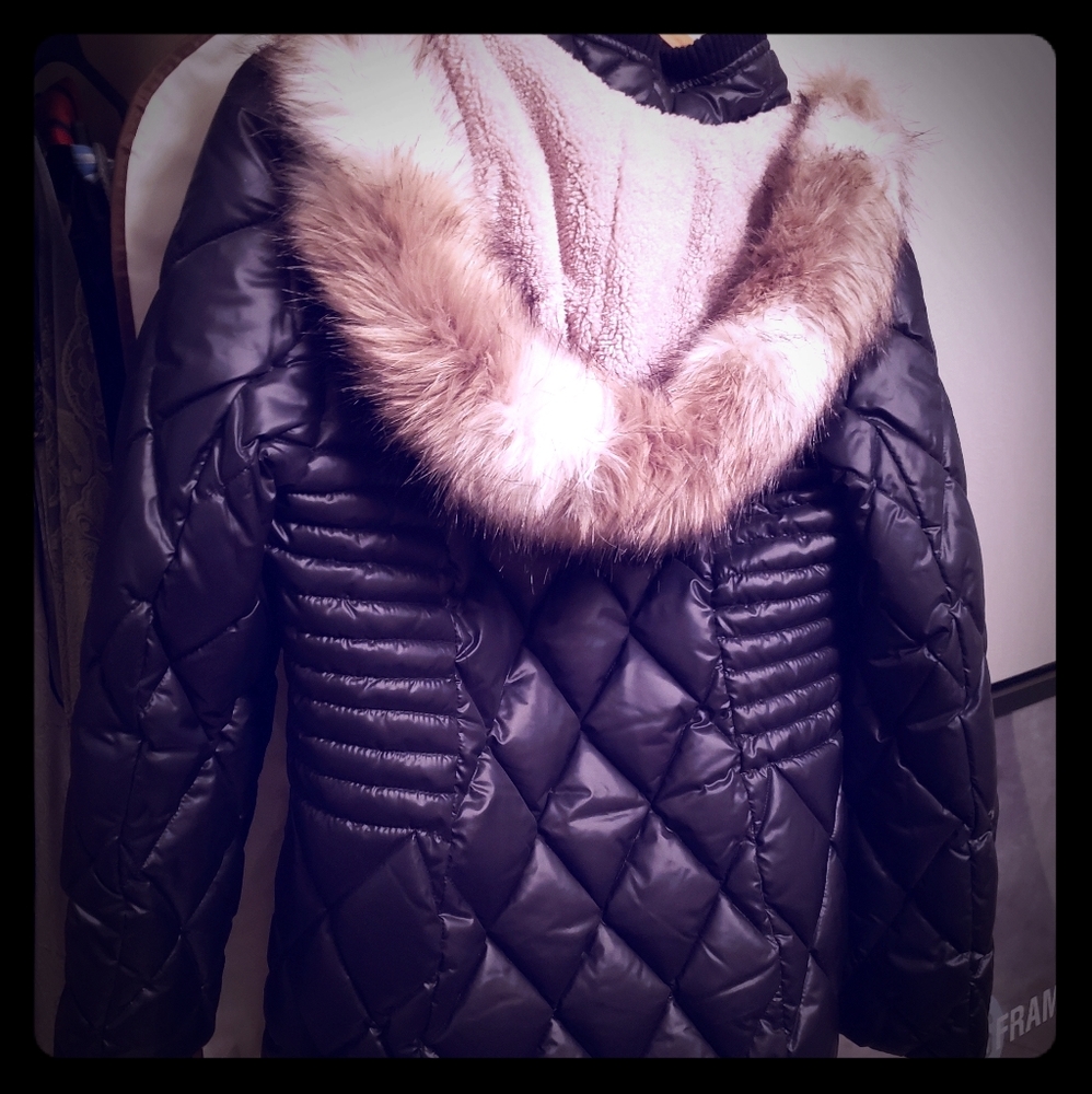 Black quilted winter coat